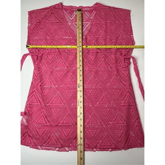 Del Mar Boho Lace Tunic Pink V neck Cap sleeve Size M - Picture 4 of 9